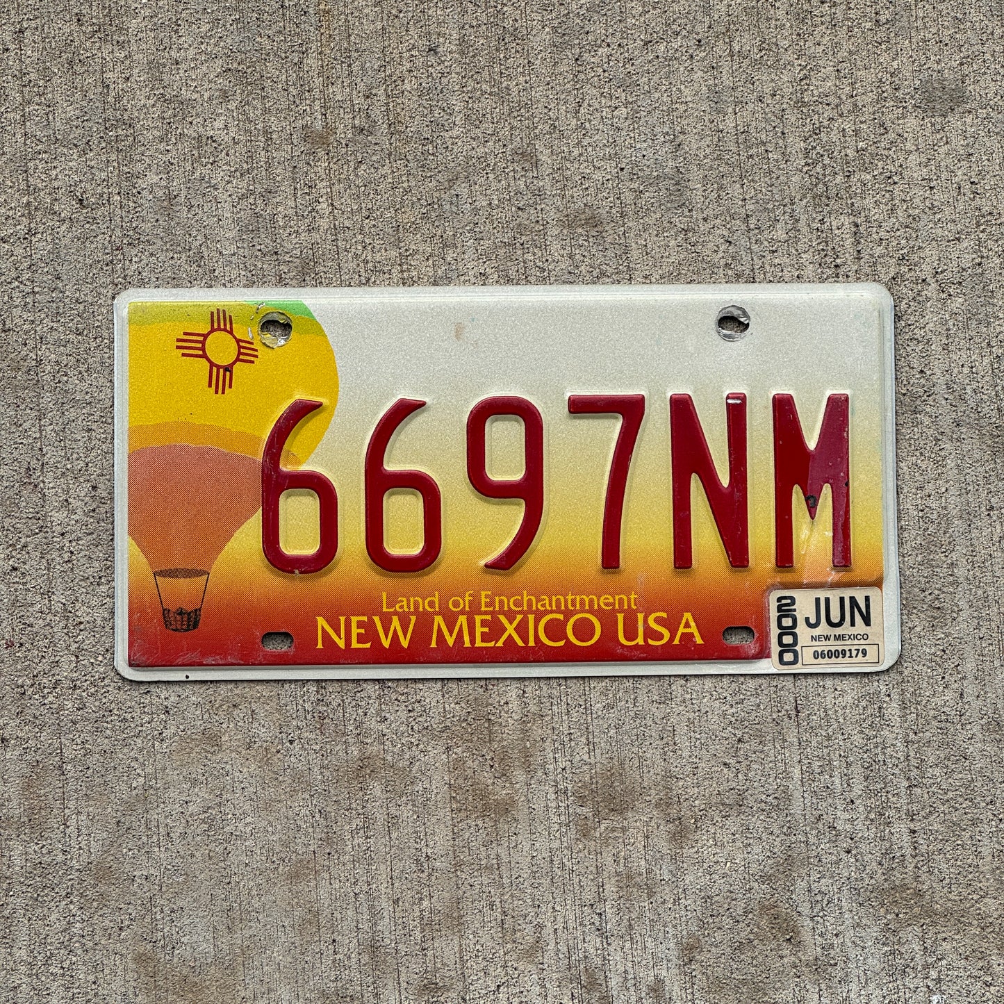 Photo of a 1999 2000 New Mexico License Plate Auto Tag Garage Decor Vintage 6697 NM with original patina