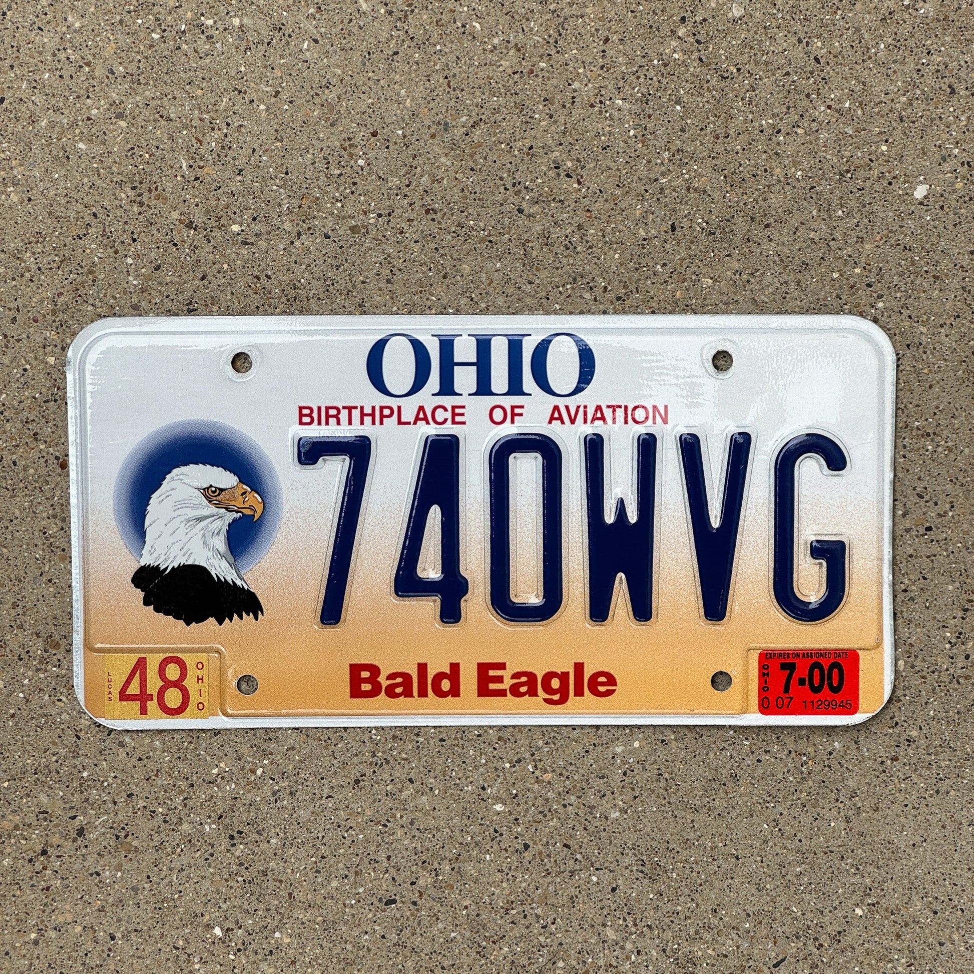 Photo of a 1999 2000 Ohio Graphic / Specialty License Plate Auto Tag Garage Decor Vintage Bald Eagle Bird 740 WVG