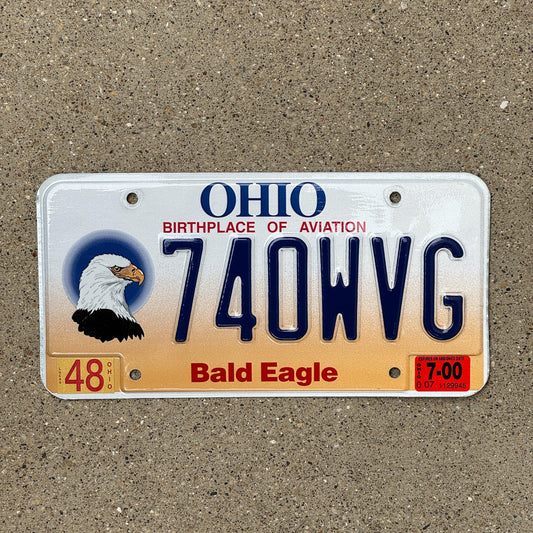 Photo of a 1999 2000 Ohio Graphic / Specialty License Plate Auto Tag Garage Decor Vintage Bald Eagle Bird 740 WVG