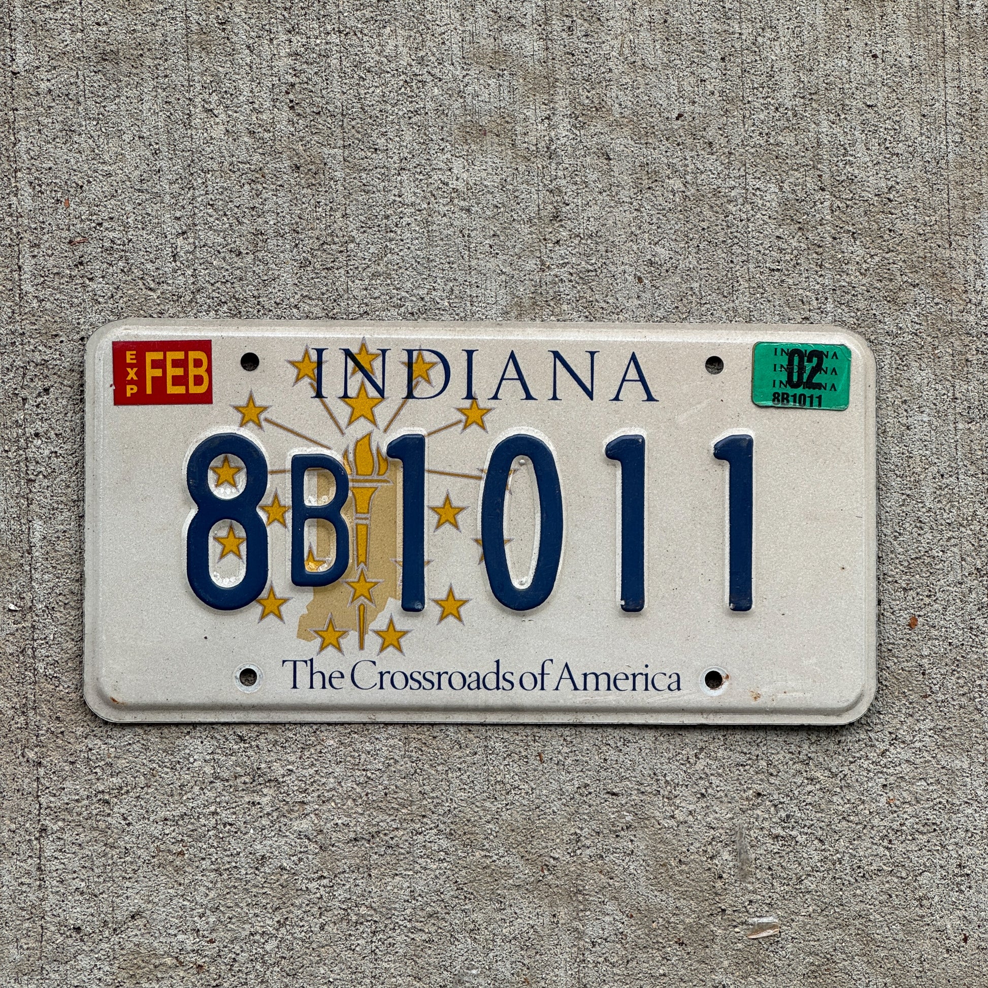Photo of a 1999 2002 Indiana License Plate Auto Tag Garage Decor Vintage 8 B 1011 with original patina