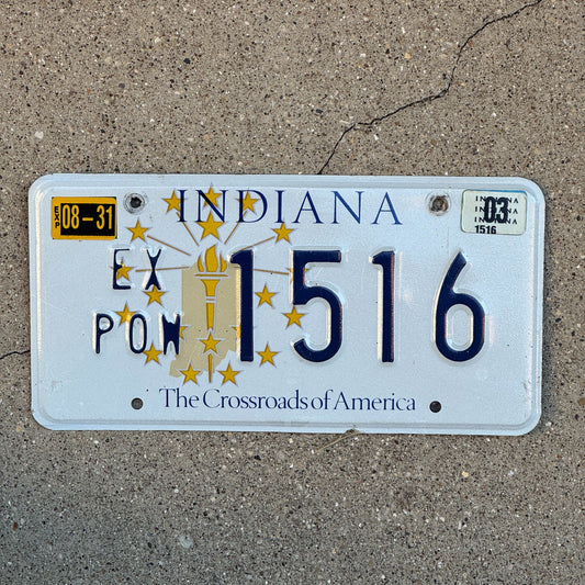 Photo of a 1999 2003 Indiana Ex Prisoner of War License Plate Auto Tag Garage Decor Vintage POW 1516 with original patina