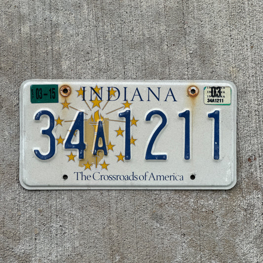 Photo of a 1999 2003 Indiana License Plate Auto Tag Garage Decor Vintage 34 A 1211 with original patina
