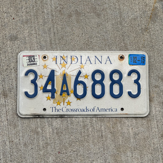 Photo of a 1999 2003 Indiana License Plate Auto Tag Garage Decor Vintage 34 A 6883 with original patina