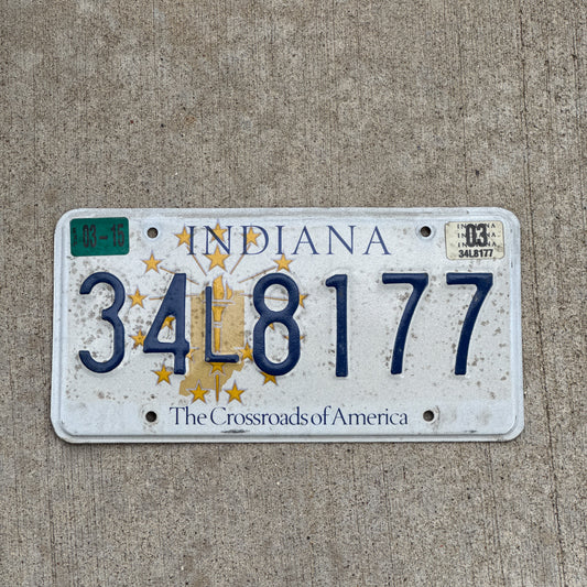 Photo of a 1999 2003 Indiana License Plate Auto Tag Garage Decor Vintage 34 L 8177 with original patina