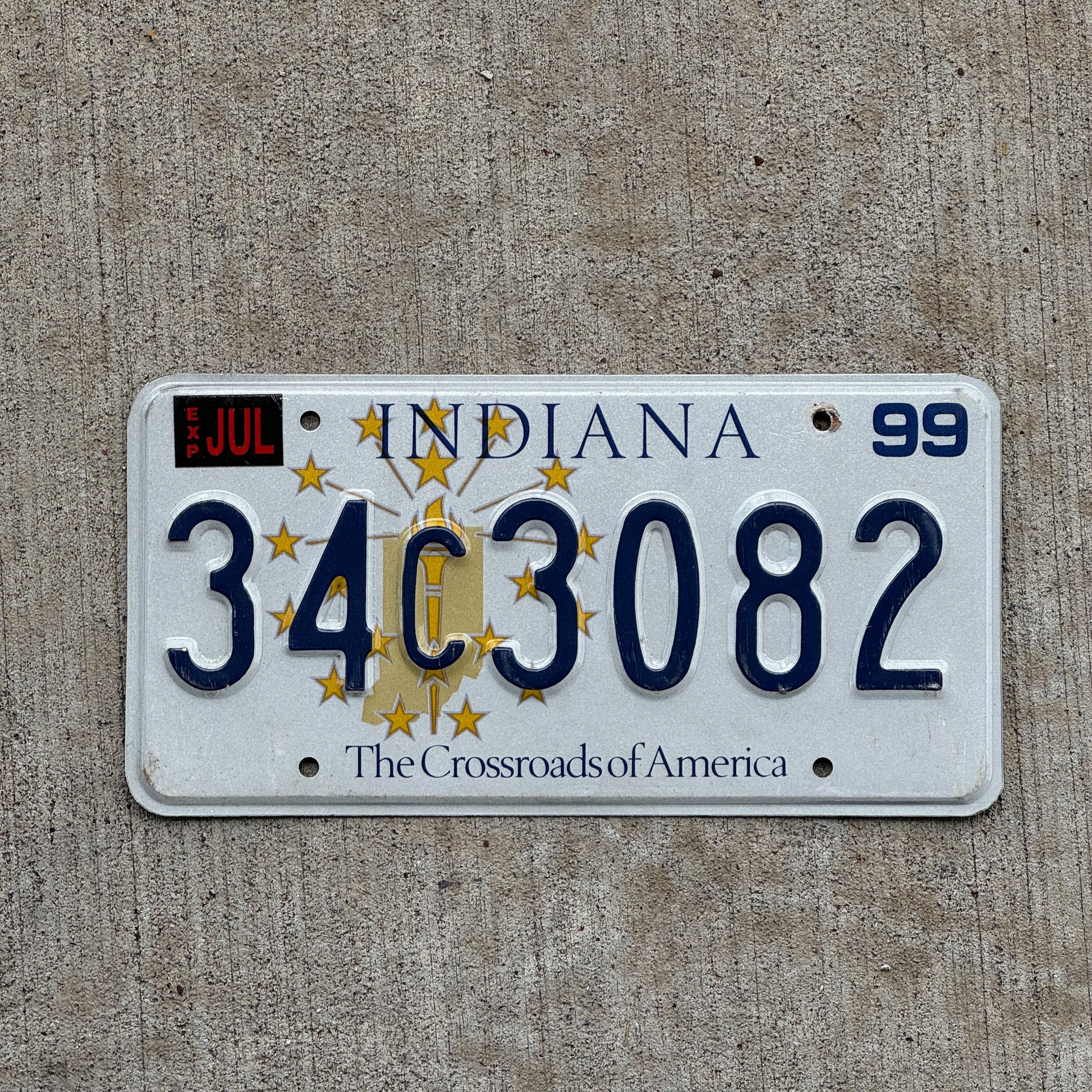 Photo of a 1999 Indiana License Plate Auto Tag Garage Decor Vintage 34 C 3082 with original patina