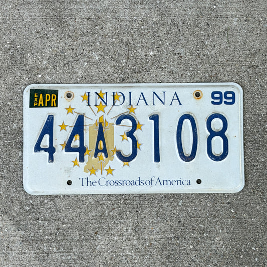 Photo of a 1999 Indiana License Plate Auto Tag Garage Decor Vintage 44 A 3108 with original patina