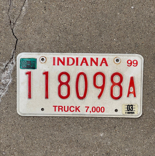 Photo of a 1999 Indiana Truck License Plate Auto Tag Garage Decor 118098