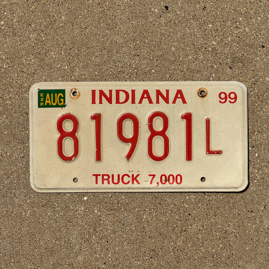 Photo of a 1999 Indiana Truck License Plate Auto Tag Garage Decor Vintage 81981 L