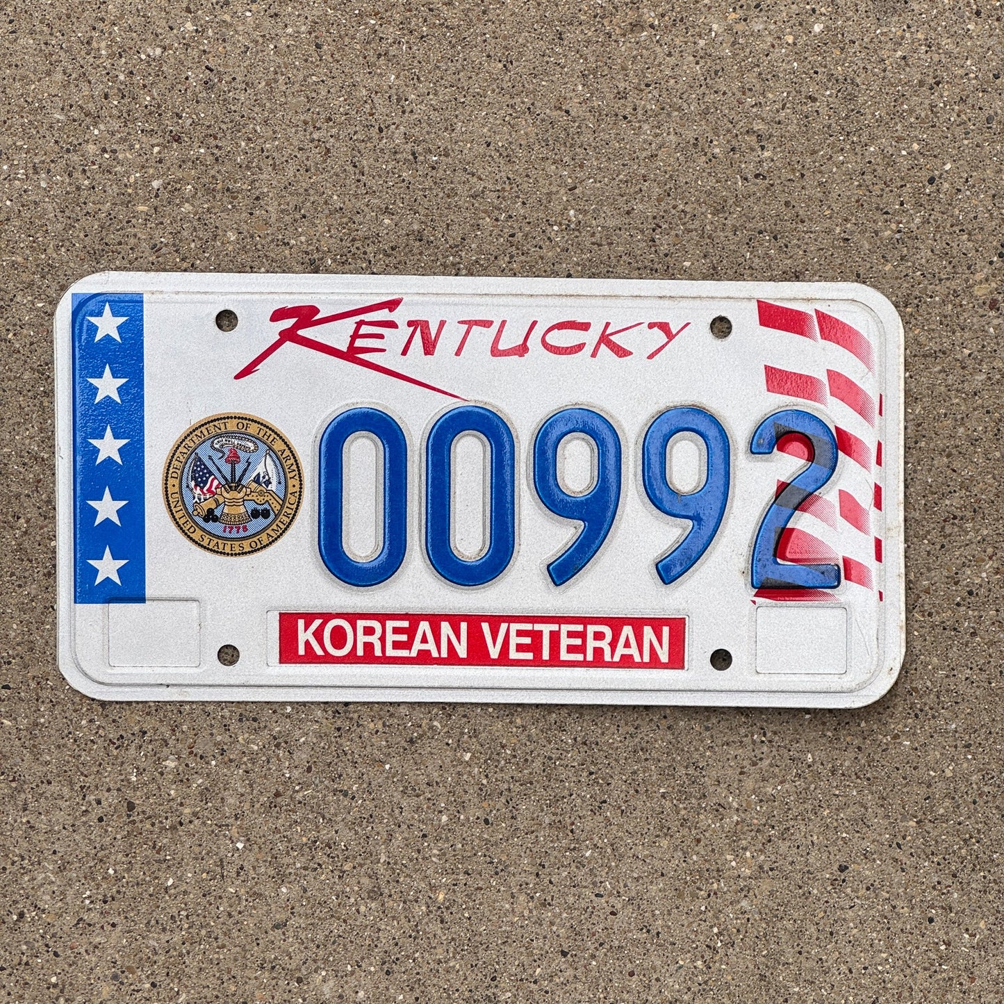 Photo of a 1999 Kentucky Army Veteran License Plate Auto Tag Garage Decor Vintage Korean Korea 992