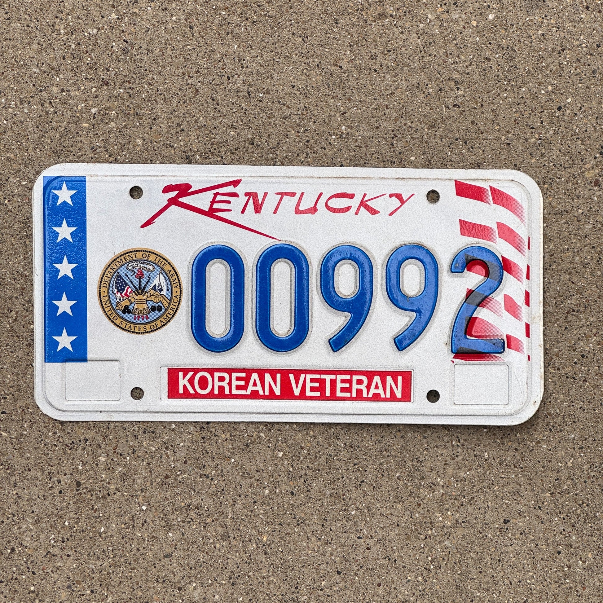 Photo of a 1999 Kentucky Army Veteran License Plate Auto Tag Garage Decor Vintage Korean Korea 992