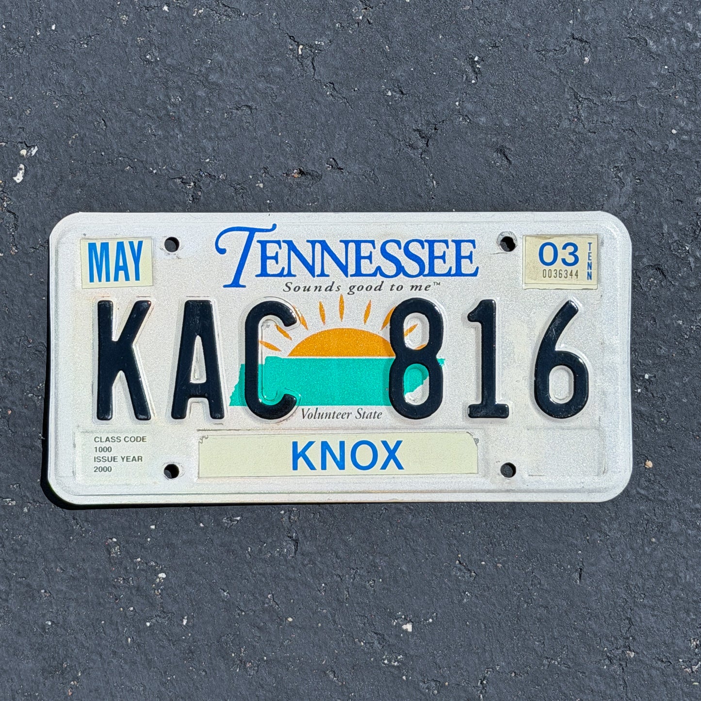 Photo of a 2000 2003 Tennessee License Plate Auto Tag Garage Decor Vintage KAC 816 with original patina