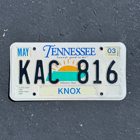 Photo of a 2000 2003 Tennessee License Plate Auto Tag Garage Decor Vintage KAC 816 with original patina