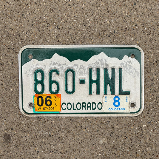 Photo of a 2000 2006 Colorado Motorcycle License Plate Auto Tag Garage Decor Vintage 860 HNL