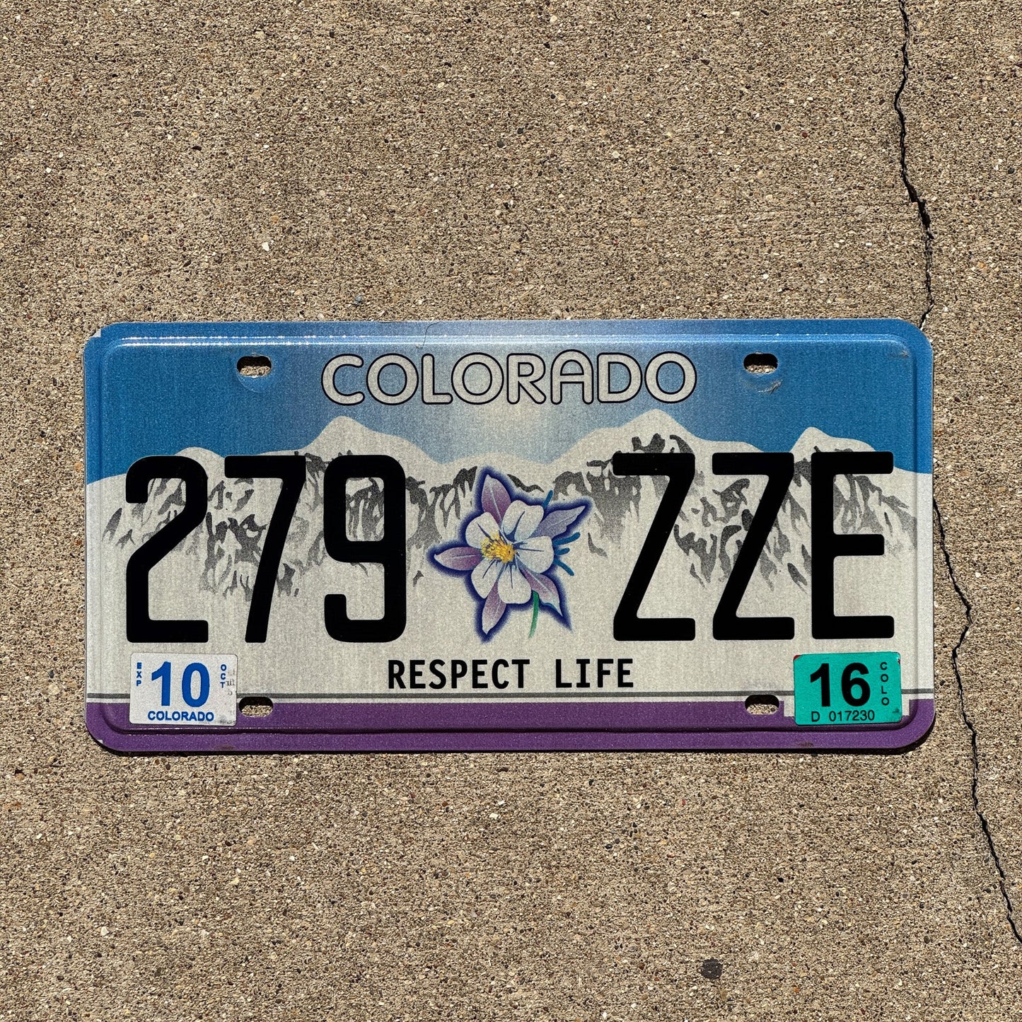 Photo of a 2000 2016 Colorado Graphic / Specialty License Plate Auto Tag Garage Decor Vintage Respect Life Columbine Flower 279 ZZE