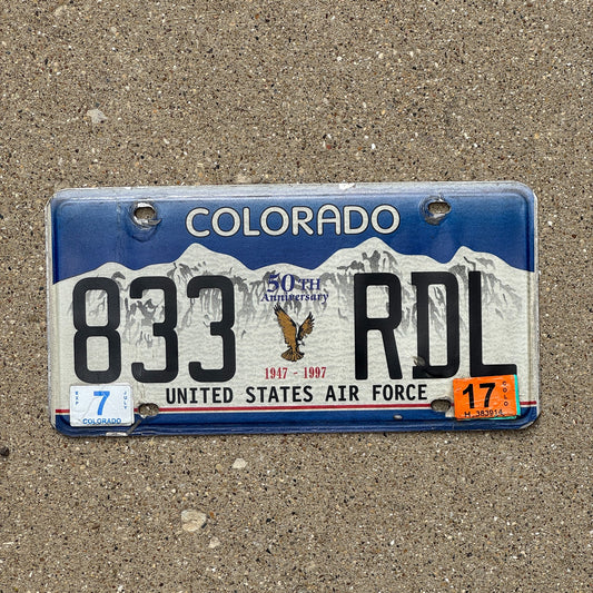 Photo of a 2000 2017 Colorado Military License Plate Auto Tag Garage Decor Vintage US Air Force 50th Anniversary 833 RDL