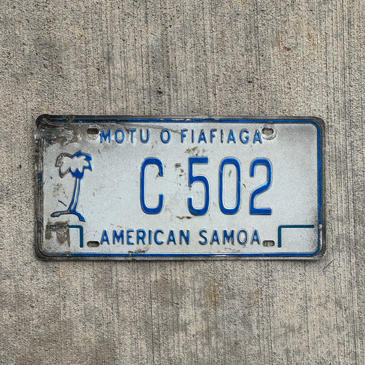 Photo of a 2000 American Samoa Cargo License Plate Auto Tag Garage Decor Vintage C 502 with original patina