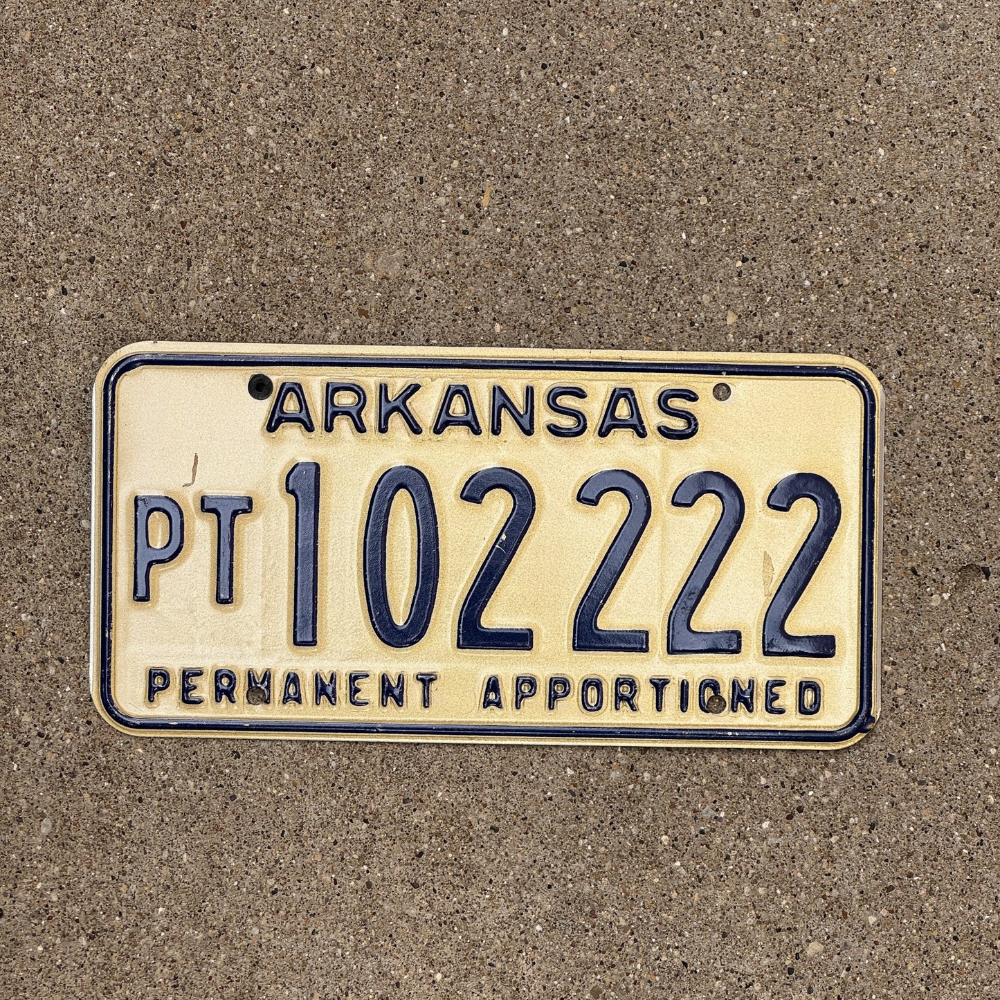 Photo of a 2000 Arkansas Apportioned Trailer License Plate Auto Tag Garage Decor Vintage Repeat Repeating PT 102 222
