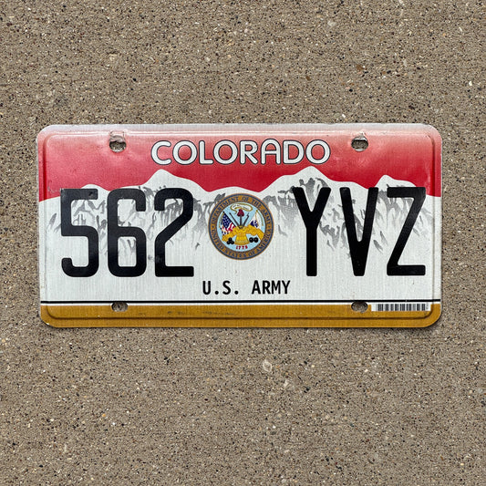 Photo of a 2000 Colorado Military License Plate Auto Tag Garage Decor Vintage US Army 562 YVZ