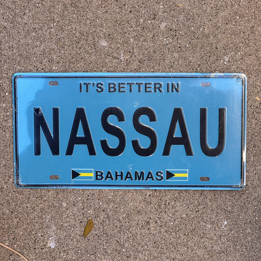 Photo of a 2000 Era Bahamas Souvenir License Plate Booster License Plate Auto Tag Garage Decor Vintage NASSAU with original patina