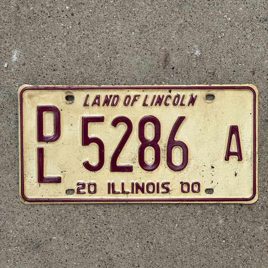 Photo of a 2000 Illinois Dealer License Plate Auto Tag 1 Vintage Garage 5286 A with original patina