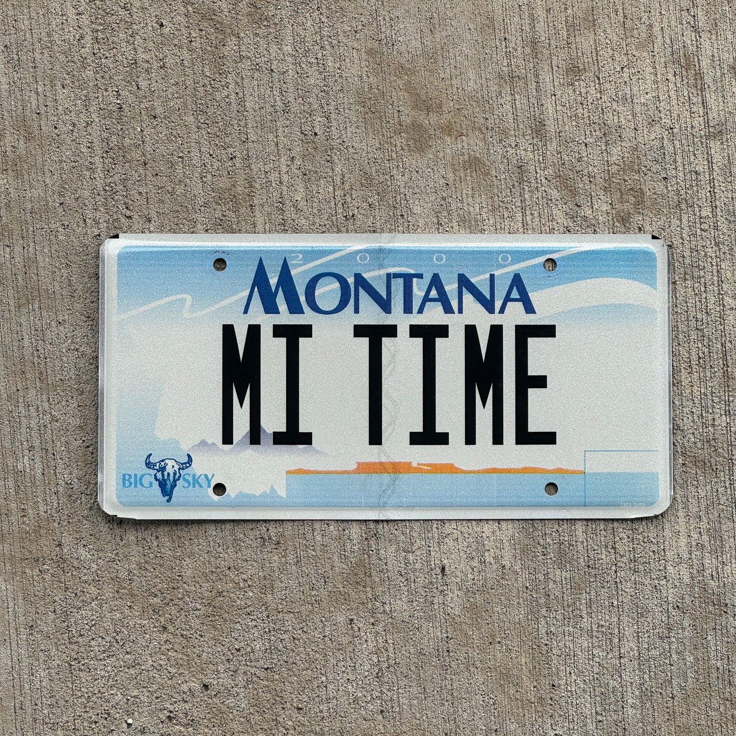 Photo of a 2000 Montana Vanity License Plate Auto Tag Garage Decor Vintage MI TIME with original patina