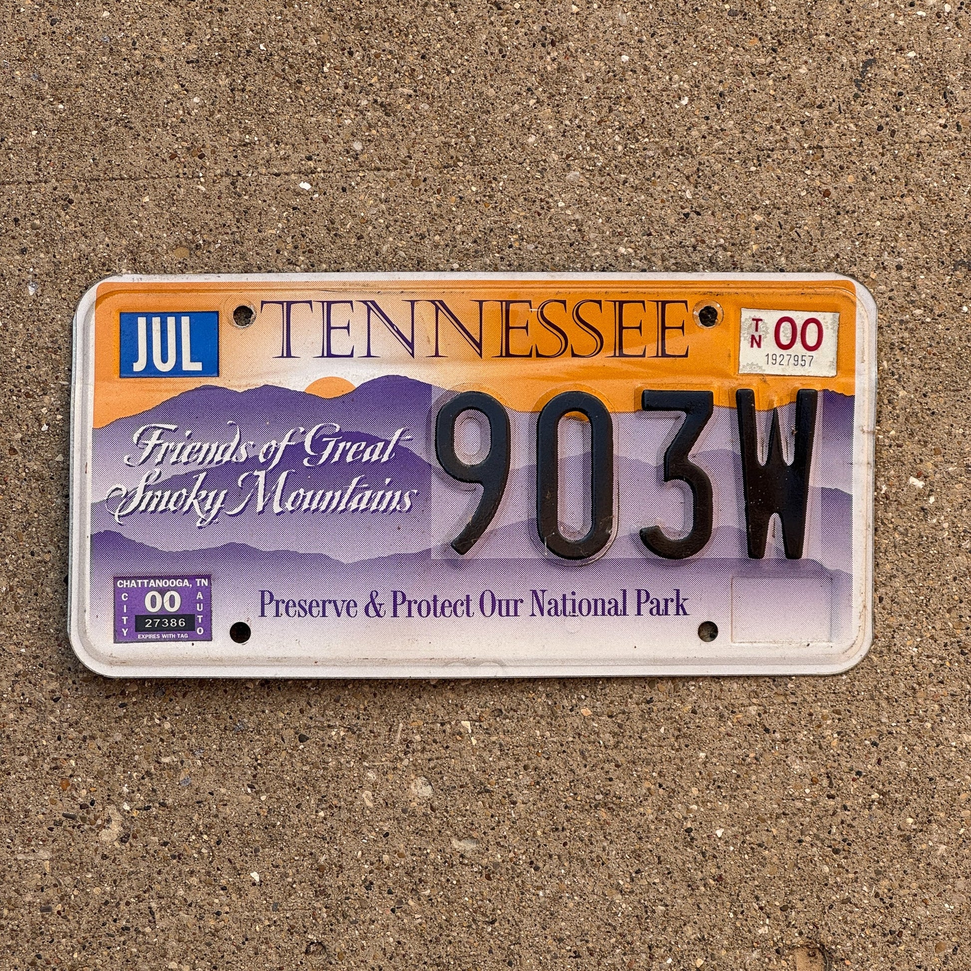 Photo of a 2000 Tennessee License Plate Auto Tag Garage Decor Vintage Smoky Mountains National Park 903 W