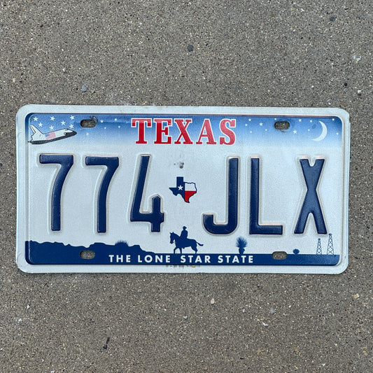 Photo of a 2000 Texas License Plate Auto Tag 2 Vintage Garage Space Shuttle Base 774 JLX with original patina