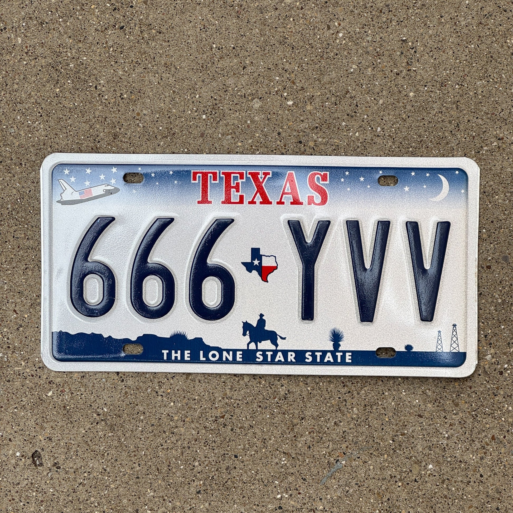 Photo of a 2000 Texas License Plate Auto Tag Garage Decor Vintage 666 Repeat Devil Evil 666 YVV