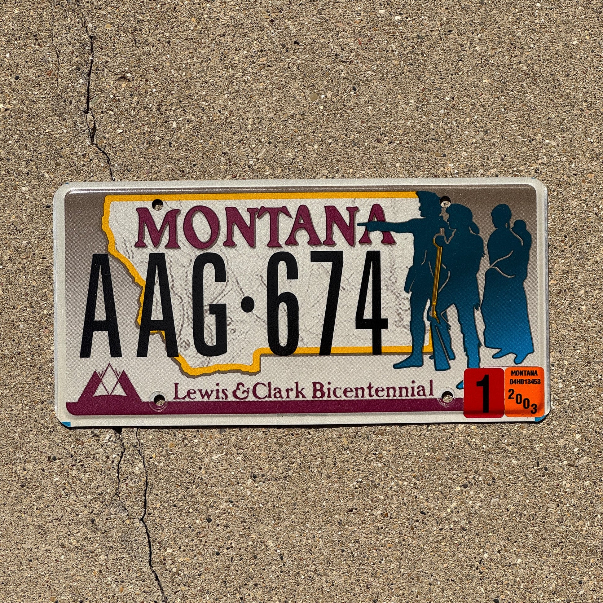 Photo of a 2001 2003 Montana Graphic / Specialty License Plate Auto Tag Garage Decor Vintage Lewis & Clark Bicentennial AAG 674