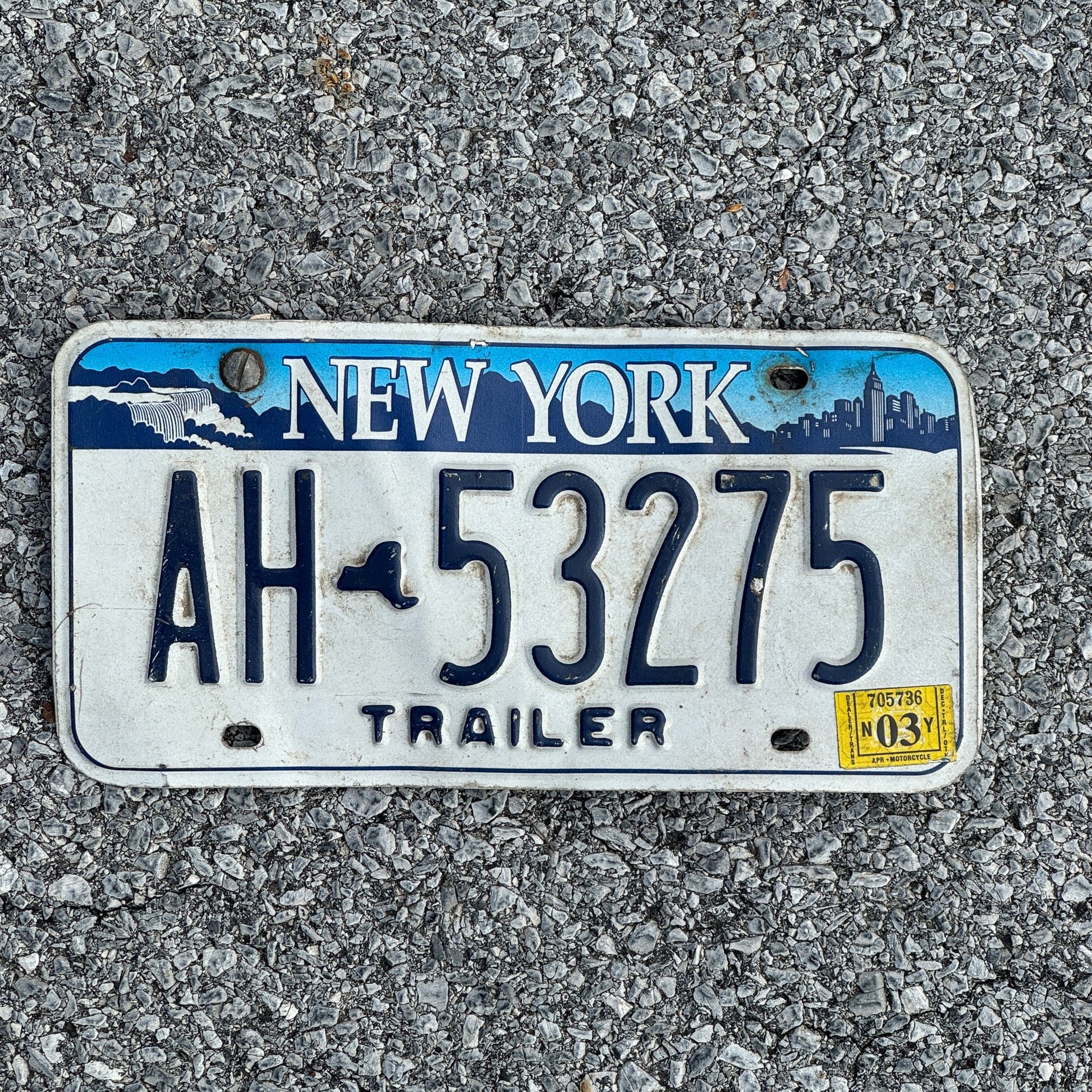 Photo of a 2001 2003 New York Trailer License Plate Auto Tag Garage Decor Vintage AH 53275