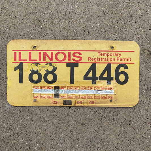Photo of a 2001 2005 Illinois Temporary License Plate Auto Tag Garage Decor Vintage 188 T 446 with original patina
