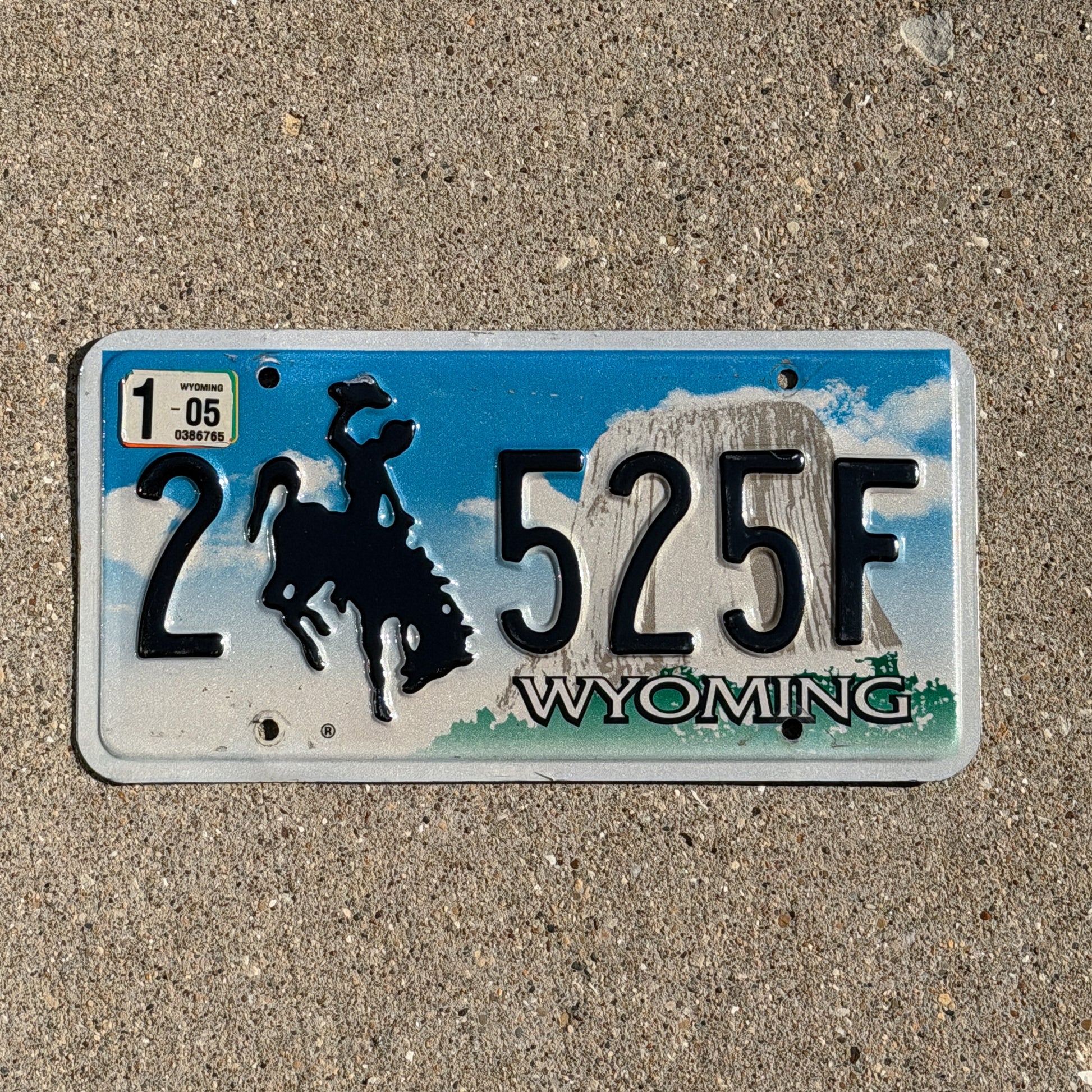 Photo of a 2001 2005 Wyoming License Plate Auto Tag Garage Decor Vintage Cowboy Rodeo 2 525 F with original patina