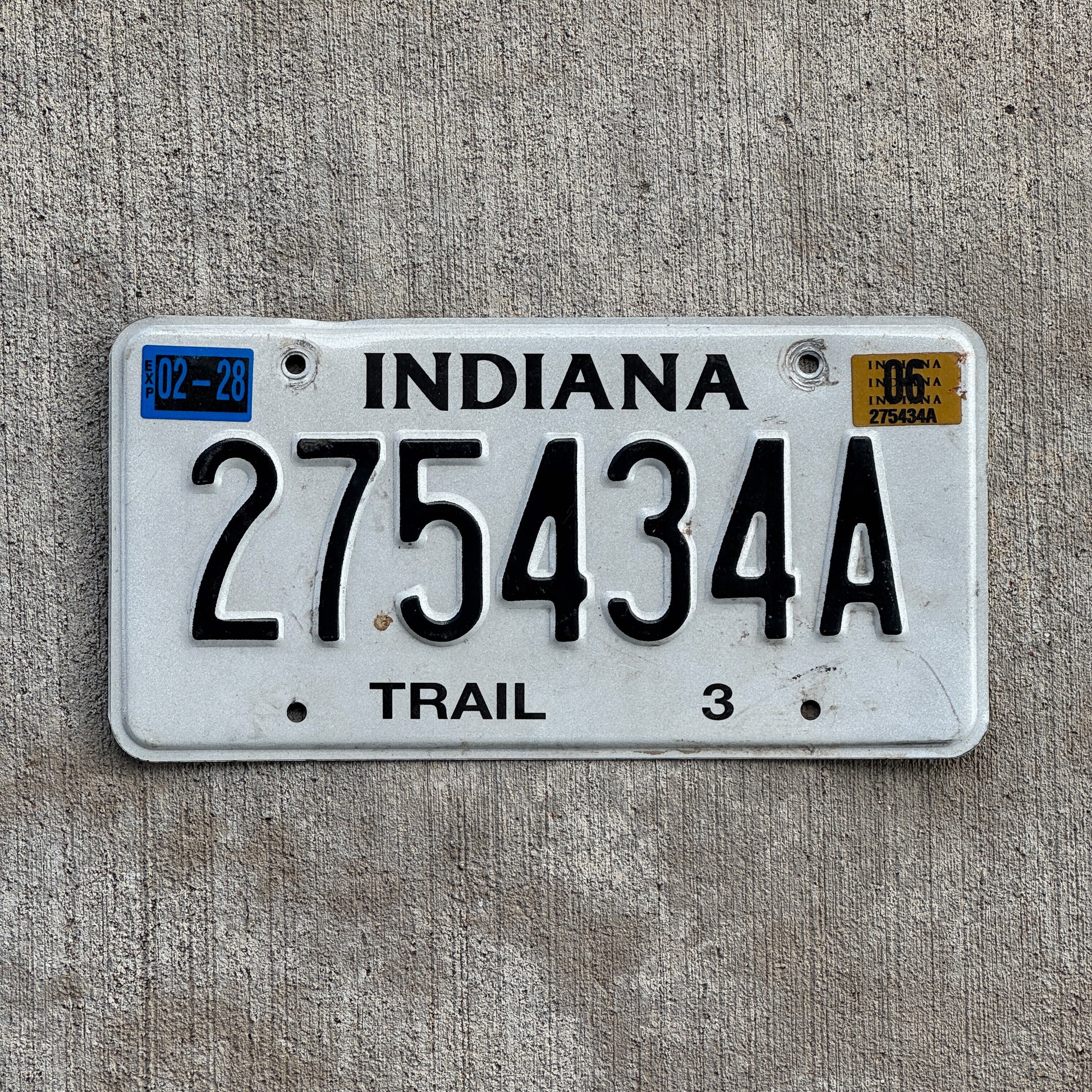 Photo of a 2001 2006 Indiana Trailer License Plate Auto Tag Garage Decor Vintage 275434 A with original patina