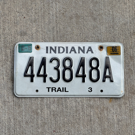 Photo of a 2001 2006 Indiana Trailer License Plate Auto Tag Garage Decor Vintage 443848 A with original patina