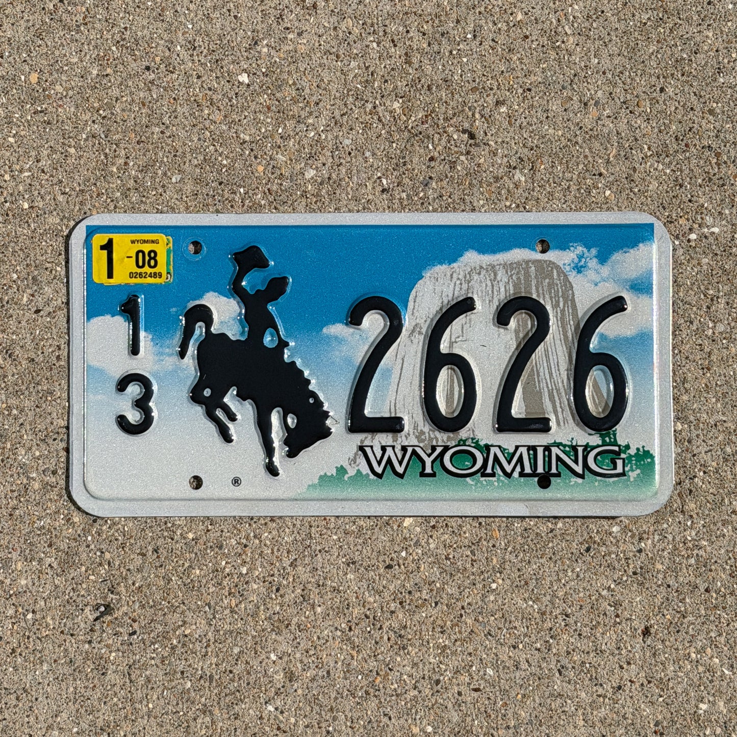 Photo of a 2001 2008 Wyoming License Plate Auto Tag Garage Decor Vintage Cowboy Rodeo 13 2626 with original patina