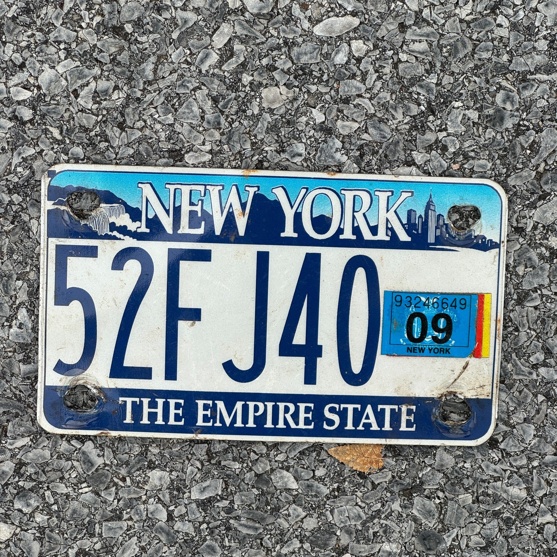 Photo of a 2001 2009 New York Motorcycle License Plate Auto Tag Garage Decor Vintage 52F J40