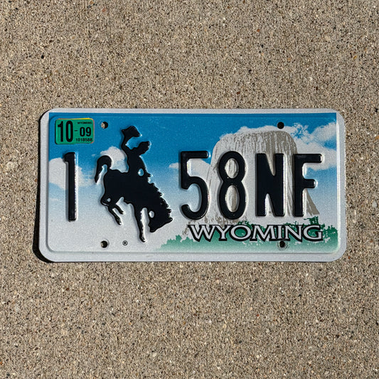 Photo of a 2001 2009 Wyoming License Plate Auto Tag Garage Decor Vintage Cowboy Rodeo 1 58 NF with original patina
