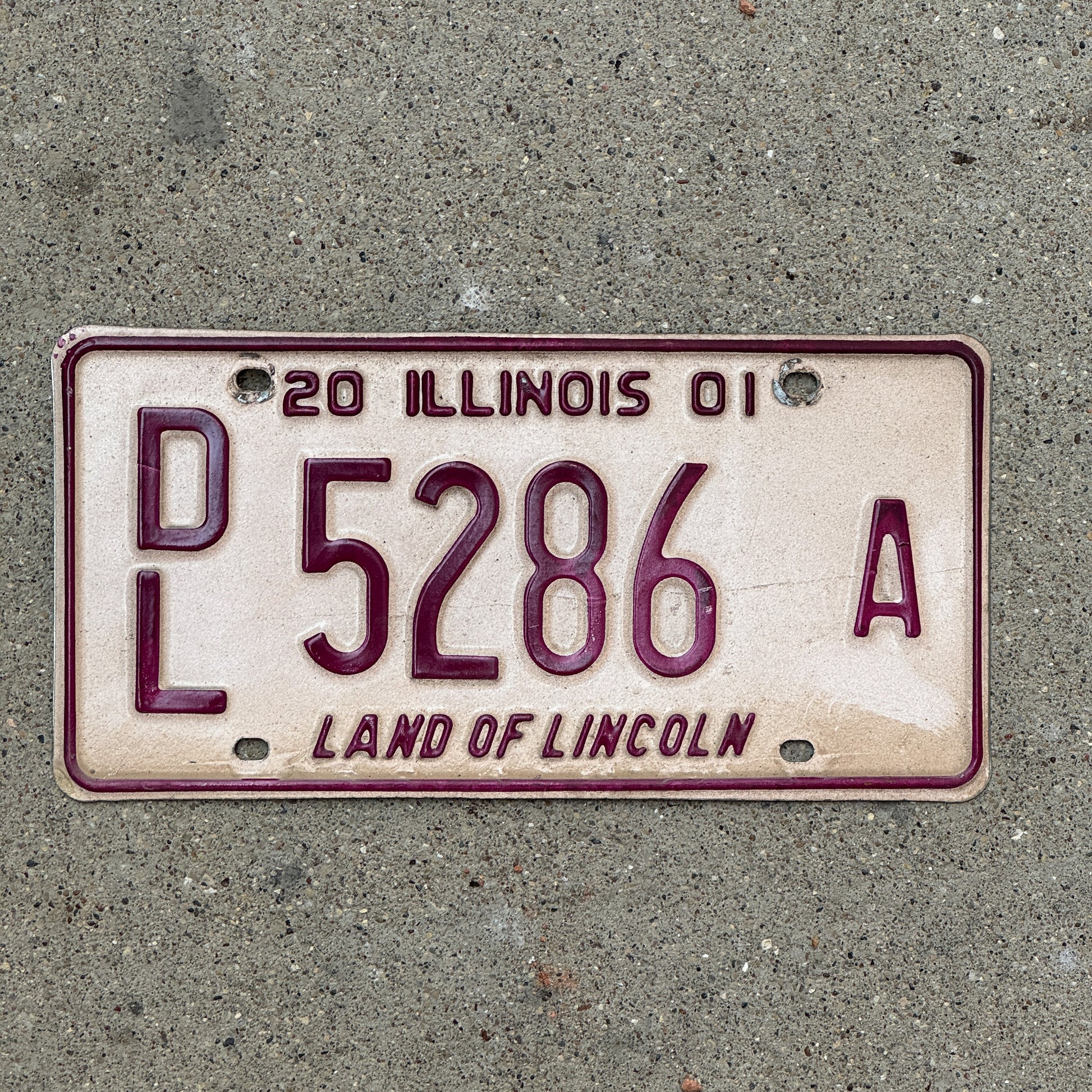 Photo of a 2001 Illinois Dealer License Plate Auto Tag 2 Vintage Garage 5286 A with original patina