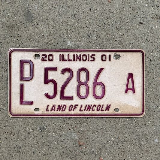Photo of a 2001 Illinois Dealer License Plate Auto Tag 2 Vintage Garage 5286 A with original patina