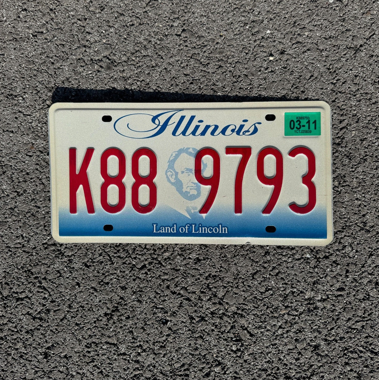 Photo of a 2001 Illinois License Plate Auto Tag Garage Decor Vintage Lincoln K88 9793