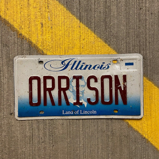 Photo of a 2001 Illinois Vanity License Plate Auto Tag 1 Garage Decor Name ORRISON