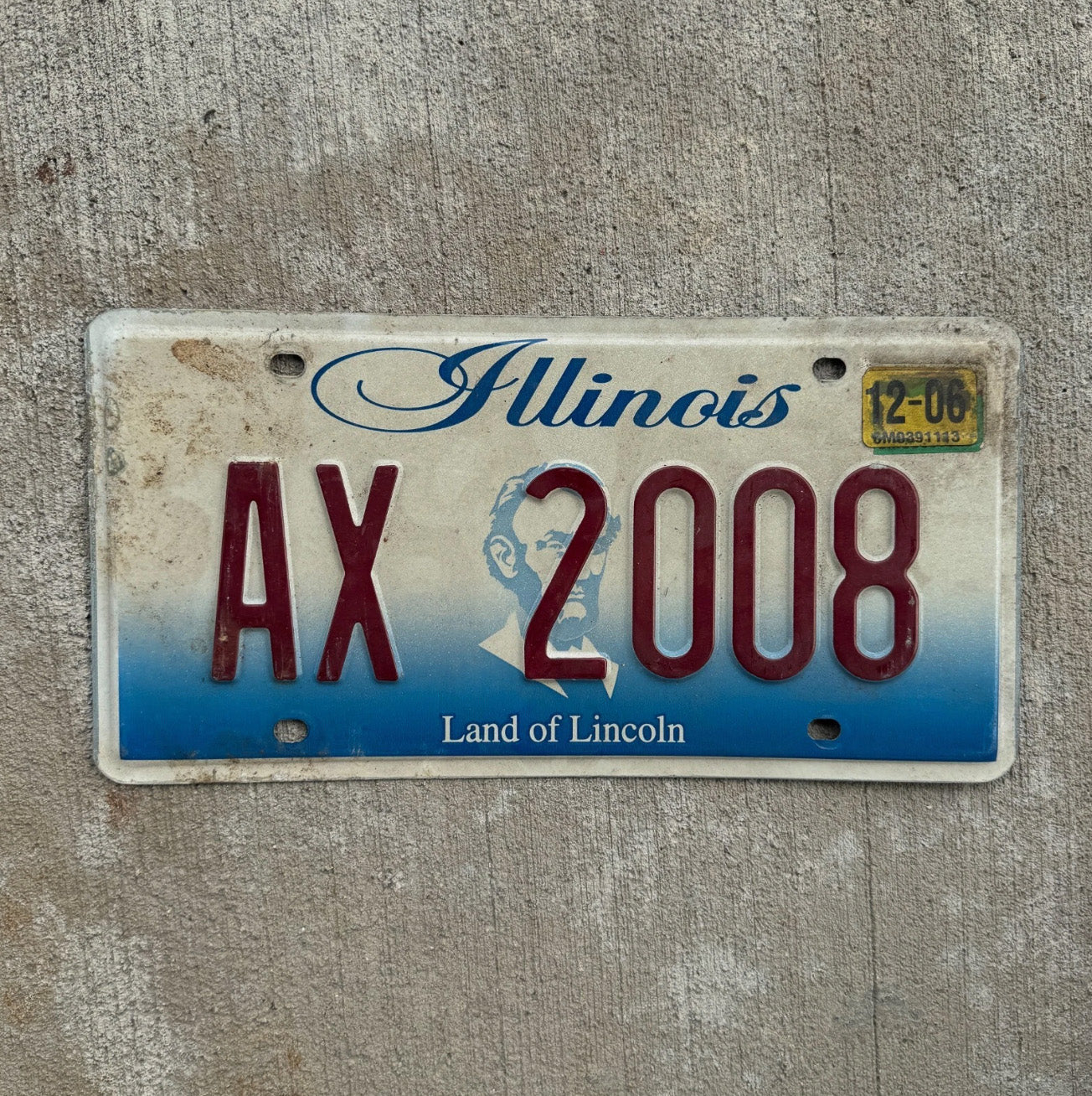 Photo of a 2001 Illinois Vanity License Plate Auto Tag 1 Garage Decor Personalized AX 2008
