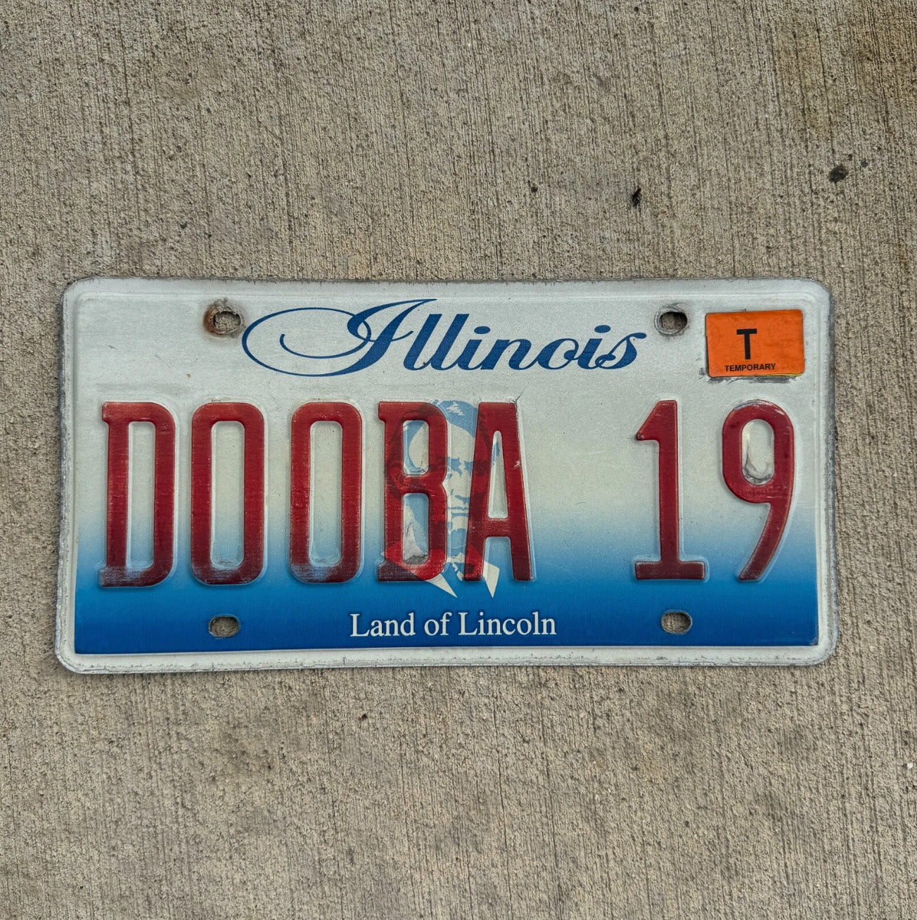 Photo of a 2001 Illinois Vanity License Plate Auto Tag 1 Garage Decor Personalized DOOBA 19