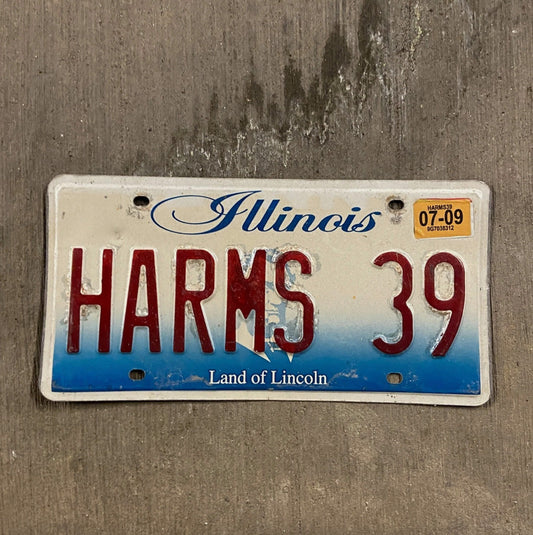 Photo of a 2001 Illinois Vanity License Plate Auto Tag 2 Garage Decor HARMS 39