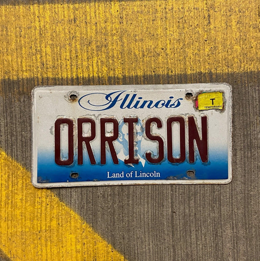 Photo of a 2001 Illinois Vanity License Plate Auto Tag 2 Garage Decor Name ORRISON