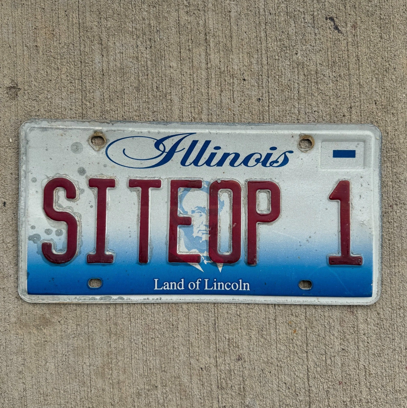 Photo of a 2001 Illinois Vanity License Plate Auto Tag 2 Garage Decor Personalized SITE OP 1