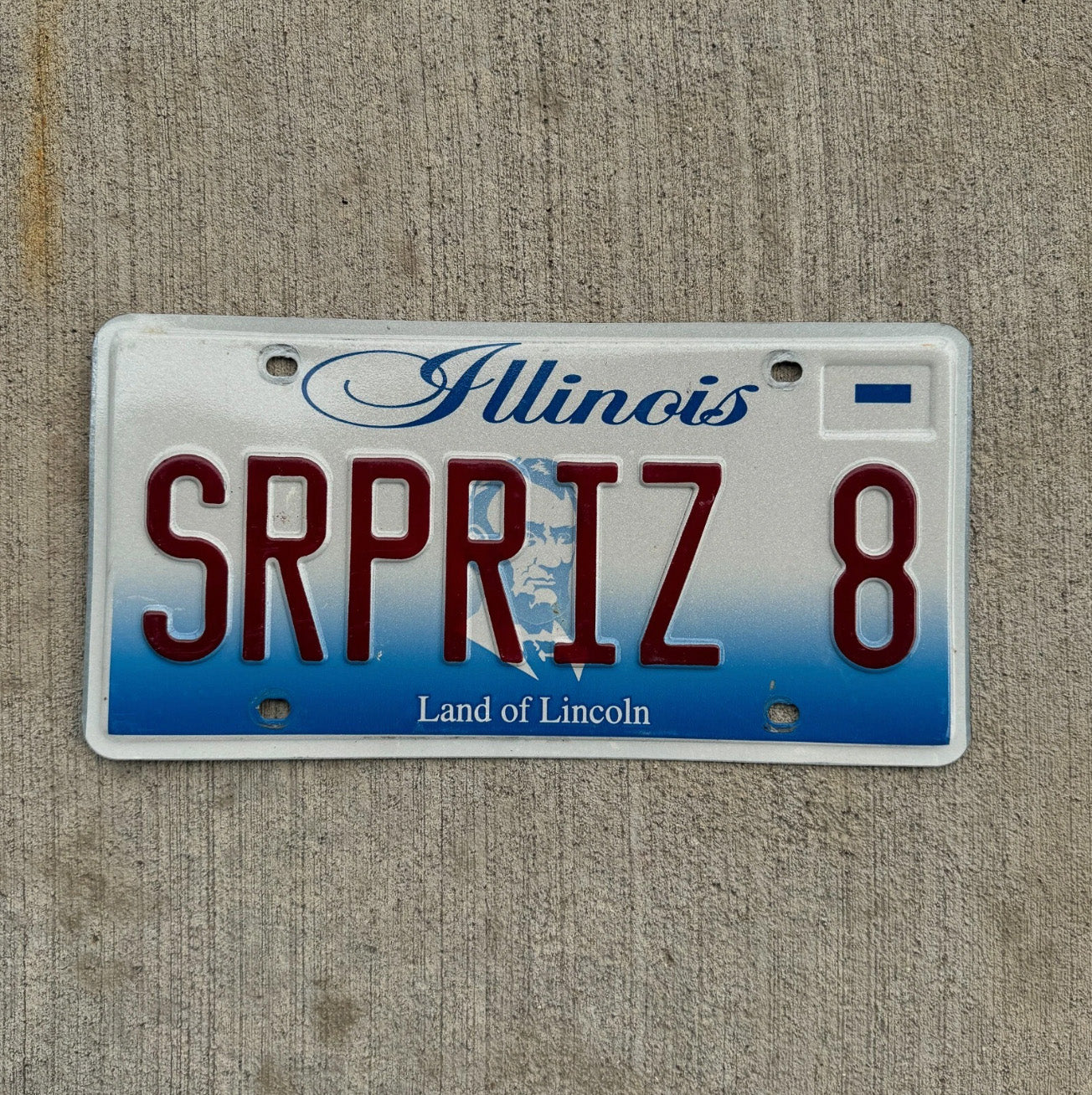 Photo of a 2001 Illinois Vanity License Plate Auto Tag 2 Garage Decor Surprise SRPRIZ 8
