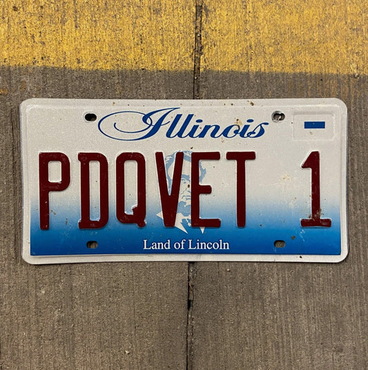 Photo of a 2001 Illinois Vanity License Plate Auto Tag Garage Petrol Gas Gasoline PDQ VET 1