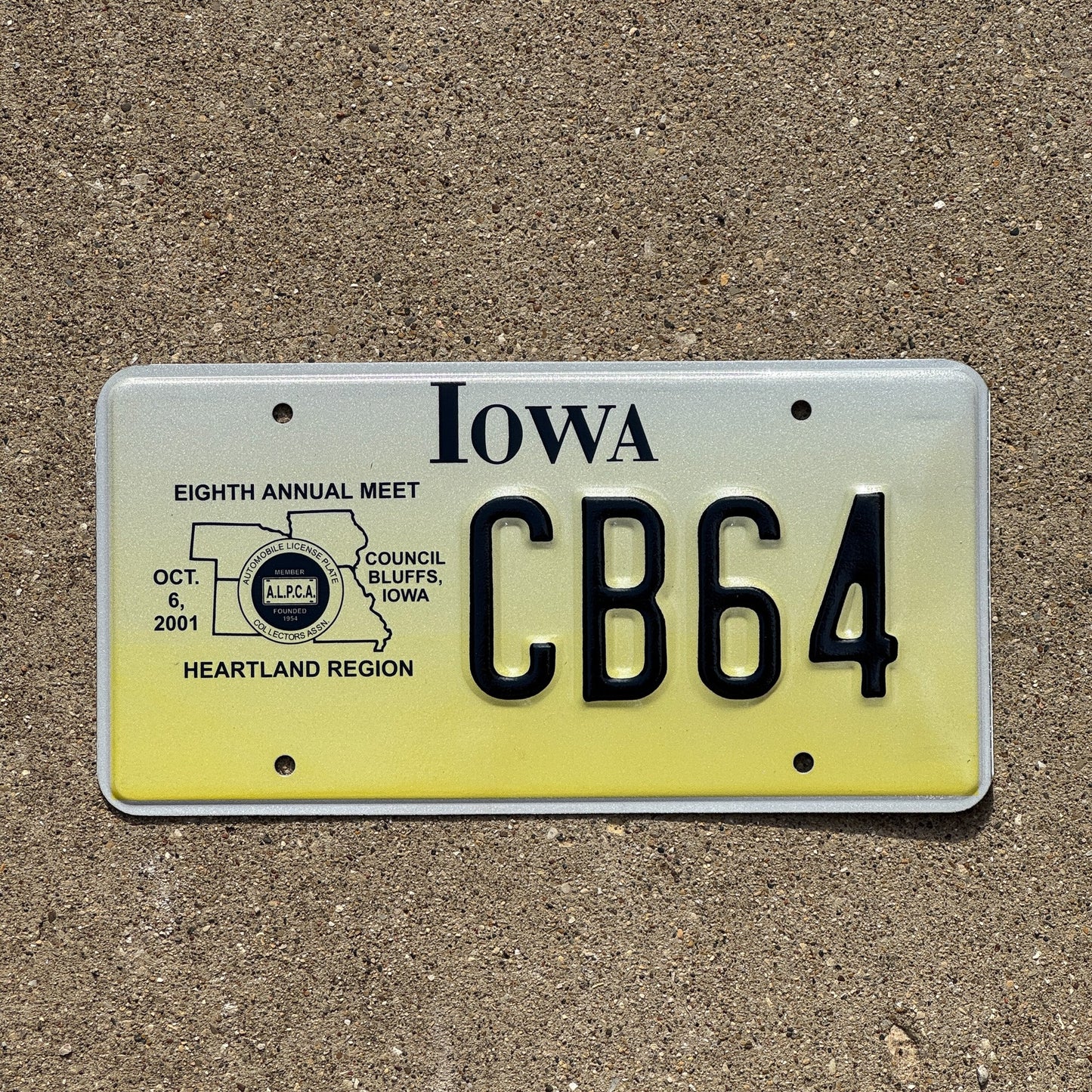 Photo of a 2001 Iowa License Plate Auto Tag Garage Decor Vintage Council Bluffs ALPCA Convention CB 64
