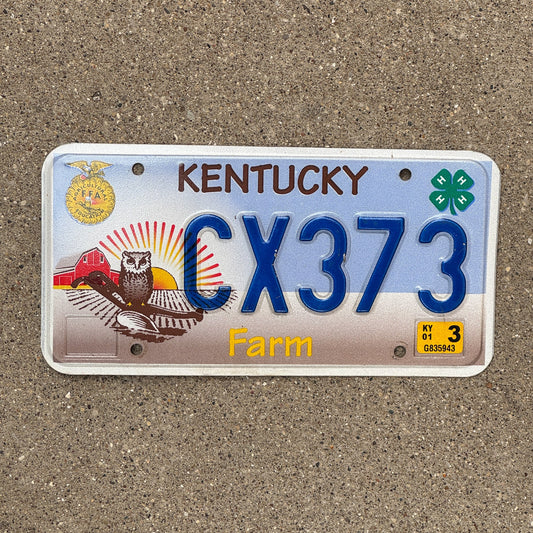 Photo of a 2001 Kentucky Graphic / Specialty License Plate Auto Tag Garage Decor Vintage Farm 2001 Natural CX 373